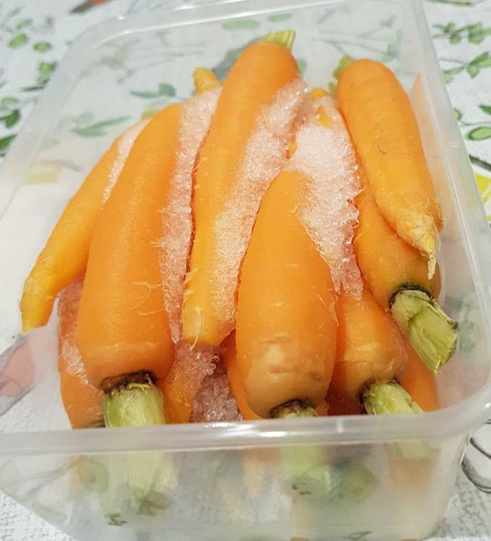 orange frozen baby carrots in container